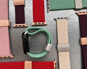 Apple Watchバンド（女性用）、ソフトな編み込みマグネットループ、伸縮性ナイロンスポーツストラップ、彼女への可愛い誕生日プレゼント、38～49mmのシリーズ1～11 SE Ultraに対応
