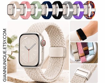Bracelet Apple Watch pour femme, boucle magnétique tressée, bracelet sport extensible, cadeau d'anniversaire pour elle, séries 1 à 11 Ultra SE 38 40 41 42 44 45 49 mm