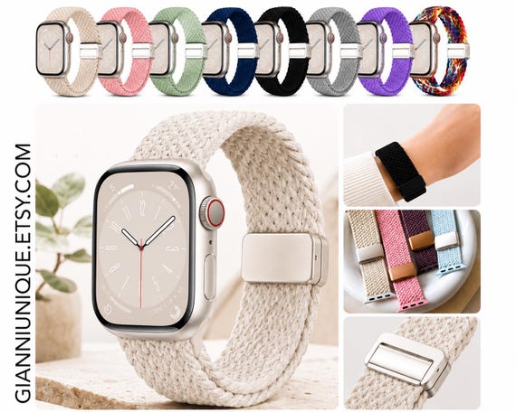 Apple Watch Band Women, Soft Braided Magnetic Loop, Stretch Nylon Sport Strap, Cute Birthday Gift for Her, Fits 38-49mm Series 1-11 SE Ultra