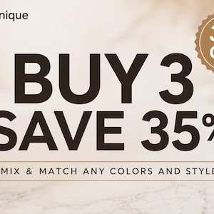 May include: A promotional graphic with the text GianniUnique in the top left corner. Large dark brown text reads BUY 3 SAVE 35% with smaller text below stating MIX & MATCH ANY COLORS AND STYLES. A tan circular badge in the top right says 35% OFF.