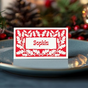 Editable Christmas Place Card Template, Holiday Name Card, Food Labels, Party Seating Card, Instant Download, Edit in Canva