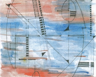 abstract, modern, contemporary, fine art, print of original drawing "sailing"