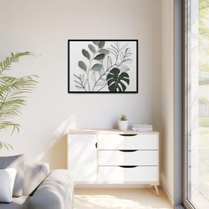 Wall Art, Eucalyptus Leaf Print Matte Canvas, Framed Decor, Botanical Minimalist Home Decoration, Nature Inspired Poster, Greenery Plant