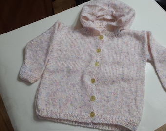 Handmade Knit Variegated Toddler Girls Hooded Sweater Jacket Size 2 to 3