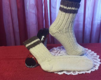 Handmade Knit Wool Socks Ladies Bedsocks Size 7