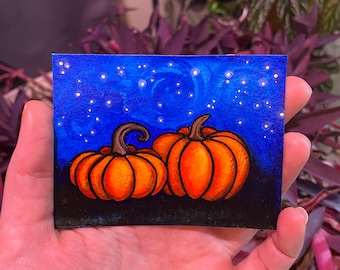 Original ACEO-målning - Pumpanatt