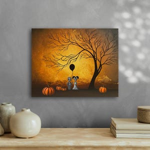 Original Halloween Couple Painting – Acrylic Fall Art, "Betrothed"