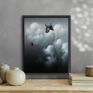 Framed Canvas Print - Whimsical Artwork - "Home Among The Clouds"