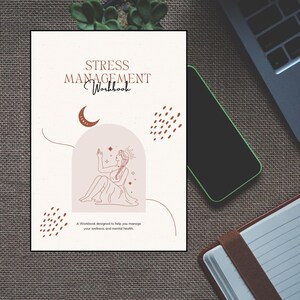 Stressbewältigung Arbeitsbuch – Digitales Self-Care Journal pdf png A4 A5 halber Buchstabe transparenter Hintergrund Ausgeglichenes Leben Positive Affirmationen