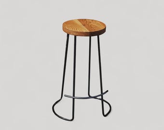 Handmade Industrial Bar Stool – Solid Wood and metal, Custom Height