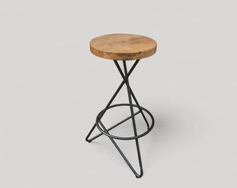 Handmade Industrial Bar Stool – Solid Wood and metal, Custom Height