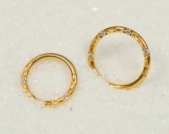16G Cut Stones Clicker Hoop Septum Ring Titanium Nose Ring Septum Piercing Cartilage Gold Silver Daith Hoop Helix Hoop Hinged S27-12