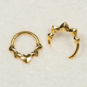 16G Hearts Clicker Hoop Septum Ring Titanium Nose Ring Septum Piercing Cartilage Gold Silver Daith Hoop Helix Hoop Hinged S18-9
