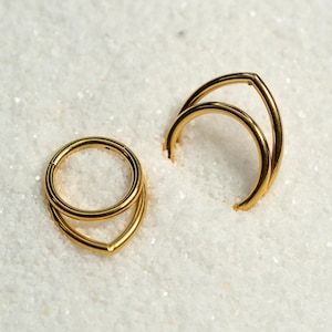 16G Double Hoop Layered Pear Shape Clicker Hoop Septum Ring Titanium Nose Ring Septum Piercing Cartilage Gold Silver Daith Helix S23-34