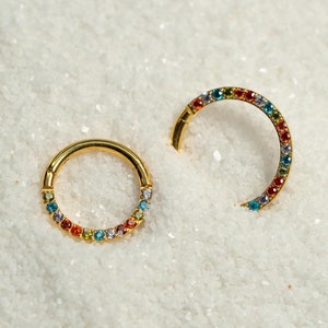 16G Rainbow Clicker Hoop Septum Ring Surgical Steel Nose Ring Septum Piercing Cartilage Gold Silver Daith Hoop Helix Hoop Hinged S20-35
