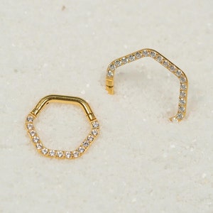 16G Hexagon Clicker Hoop Septum Ring Surgical Steel Nose Ring Septum Piercing Cartilage Gold Silver  Daith Hoop Helix Hoop Hinged S20-24
