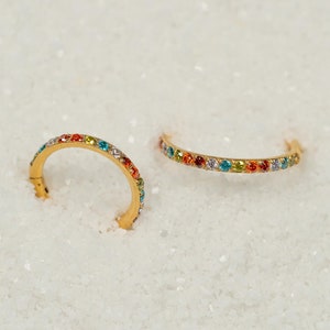 16G Rainbow Clicker Hoop Septum Ring Surgical Steel Nose Ring Septum Piercing Cartilage Gold Silver Daith Hoop Helix Hoop Hinged S20-36