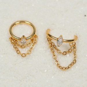 16G Double Chain Marquise Clicker Hoop Septum Ring Titanium Nose Ring Helix Hoop Septum Piercing Cartilage Gold Silver Conch Hoop S22-12