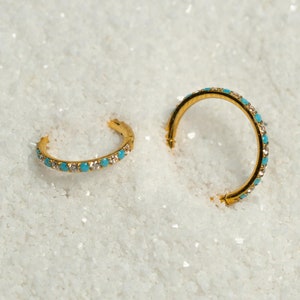 16G Turquoise Stones Clicker Hoop Septum Ring Titanium Nose Ring Septum Piercing Cartilage Gold Silver Daith Hoop Helix Hoop Hinged S21-25
