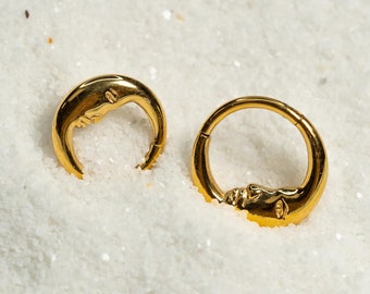 16G Moon Face Clicker Hoop Septum Ring Titanium Nose Ring Septum Piercing Cartilage Gold Silver Daith Hoop Helix Hoop Hinged S23-31