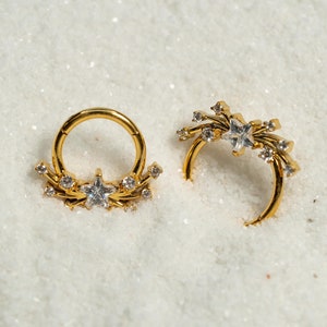 16G Shooting Star Clicker Hoop Septum Ring Titanium Nose Ring Septum Piercing Cartilage Gold Silver Daith Hoop Helix Hoop Hinged S28-3