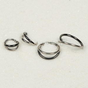 16G Black Silver Double Hoop Clicker Hoop Septum Ring Surgical Steel Nose Ring Septum Piercing Cartilage Daith Hoop Helix Hoop Hinged S24-36