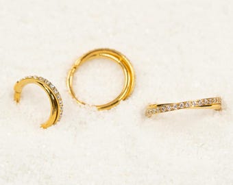 16G Overlapping Paved Double Clicker Hoop Septum Ring Titanium Nose Ring Septum Piercing Cartilage Gold Silver Daith Helix Hinged S30-17