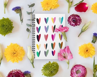 Colorful Hearts Spiral Notebook, Heart Journal, Writing Pad, School Stationery, Gift for Writers, Cute notebook