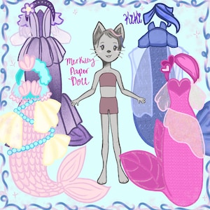 Merkitty Papierpuppe - Katze - Papierpuppe - Meerjungfrau - Hausschule - Montessori -handbemalt - papierpuppe - papierpuppe