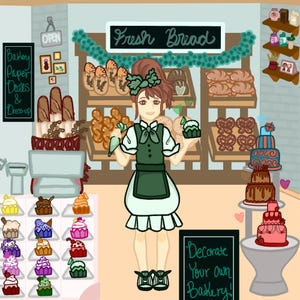 Bäckerei Papierpuppe Mädchen - Homeschool Montessori - Handgezeichnete Puppe - Papierpuppe bedruckbar