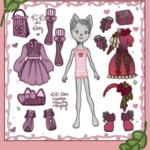 Papierpuppe druckbar - Katzenpuppe druckbar - Aktivitätshandwerk - Hausschule Montessori - Werkbuch - Weihnachten - Feliz navidad - Handgezeichnete Puppe