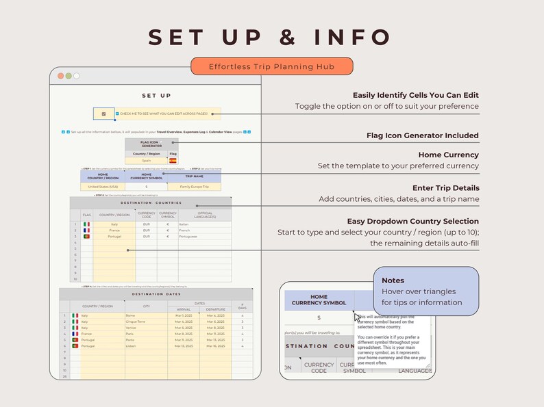 Ultimate Travel Planner Google Sheets Retro Vibes, Trip Budget Expenses ...