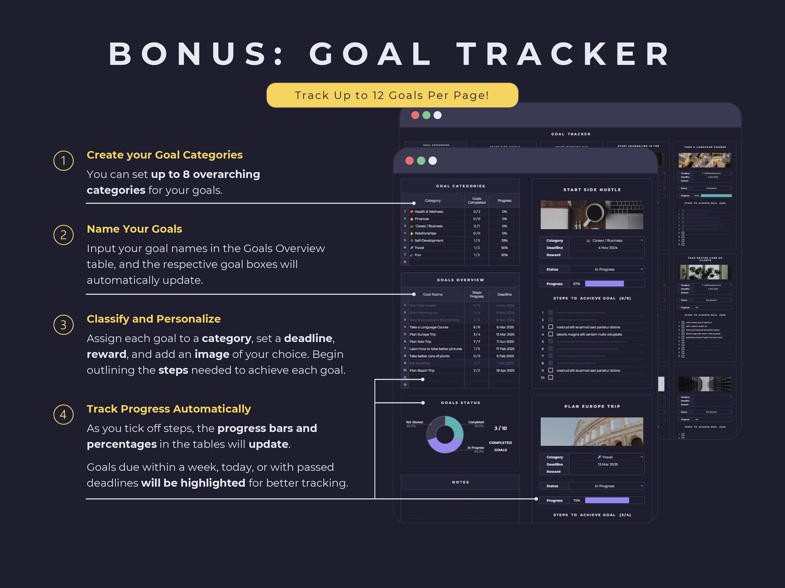 Habit Tracker Google Sheets Dark Mode, Daily Week Monthly Routine ...