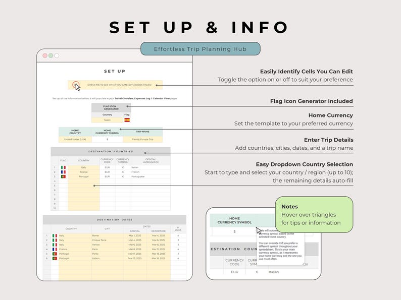 Ultimate Travel Planner Google Sheets Green Blue, Trip Budget ...