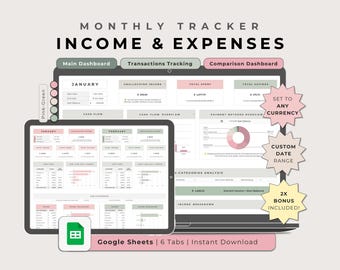 Income & Expenses Tracker: Pink Green Google Sheets Template (Digital Download)
