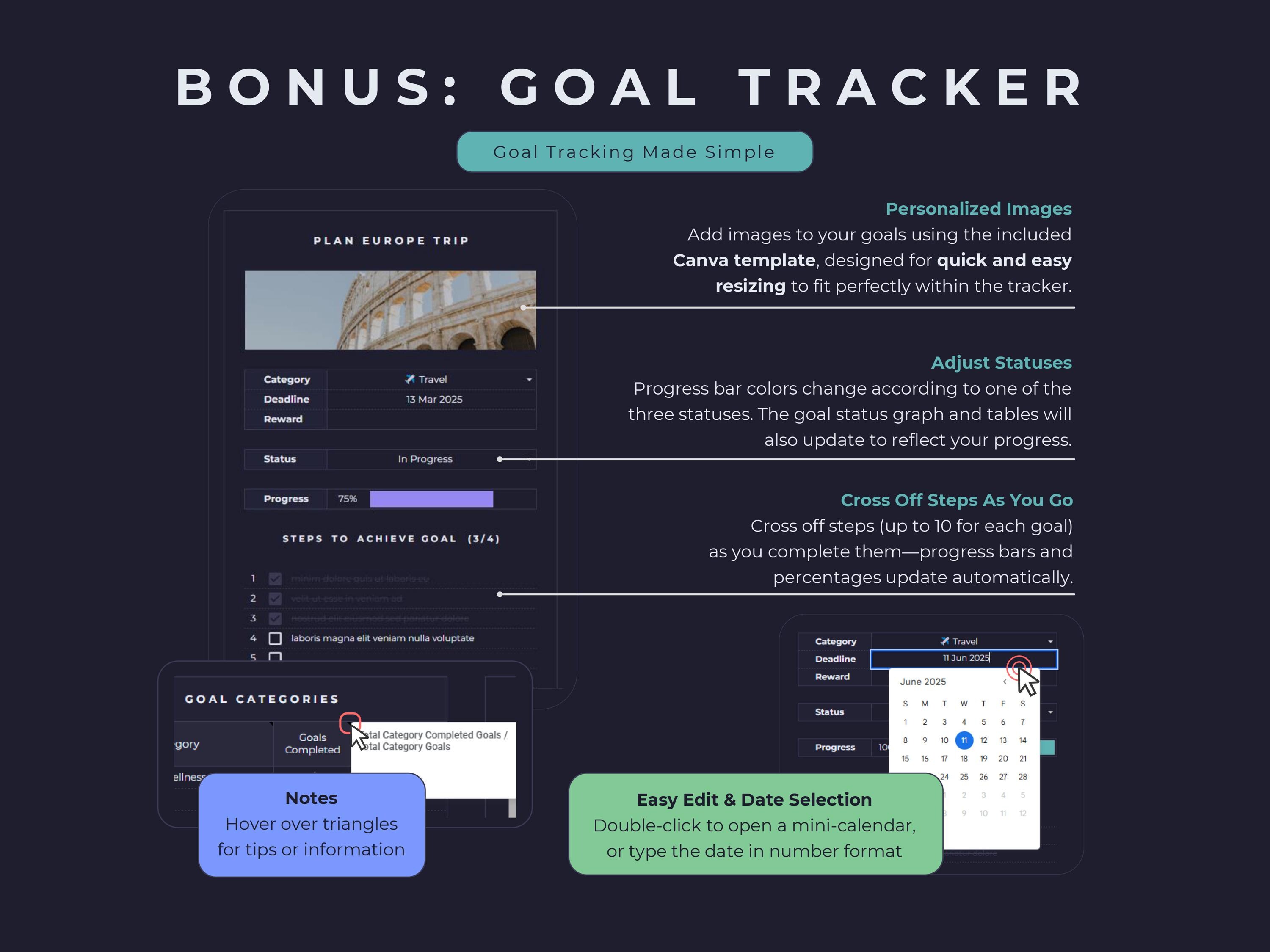 Habit Tracker Google Sheets Dark Mode, Daily Week Monthly Routine ...