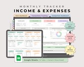 Income & Expense Tracker Google Sheets Multicolor, Monthly Paycheck Biweekly Weekly Template, Digital Financial Organizer Spreadsheet