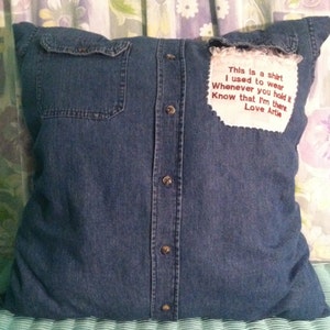 Memory Pillow made from your loved one&#39;s shirt, memory pillow, pillow cover, shirt pillow
