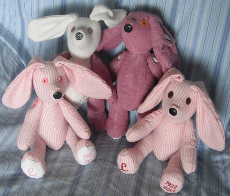 Memory Bunnies Made from Shirts, Clothing, Cuddle, Bears, Rabbits 