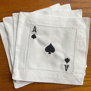 Tovaglioli da cocktail con carte da gioco - Regalo ricamato perfetto per intrattenere, set da 4, asso di picche