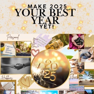 2025 Vision Board Templates | Editable Canva Templates | 5 Unique Designs for Goal Setting & Manifestation- Set #1