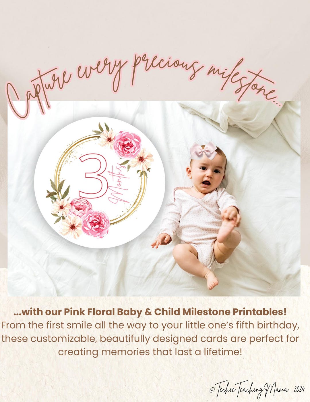 Pink Floral Baby Milestone Cards | Printable JPG (digital Download) - Etsy
