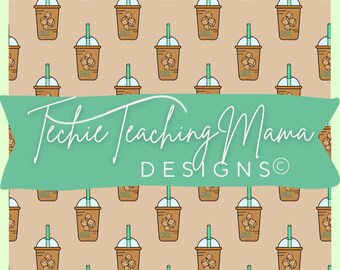 Iced Coffee Seamless Pattern – Hand-Drawn Digital Paper (Digital Download)