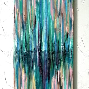 Original Abstract Oil Painting on Canvas - Muted Pastel Greens 12x24