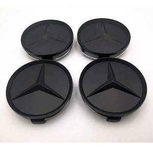 Set of 4 Mercedes Benz Hubcaps 75mm, Matte Black, Wheel Center Caps, Replacement Emblems