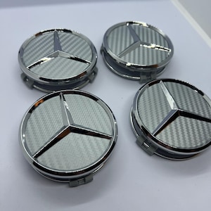 Set of 4, 75mm Wheel Center Caps Hubcaps Silver Carbon for Mercedes Benz, Mercedes Wheel Caps