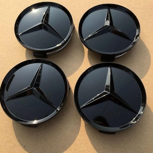 Set of 4 75mm Wheel Center Caps Hubcaps Emblem Glossy Black for Mercedes Benz, No Customs Fees (U.S.)