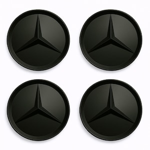 Matte Black Wheel Center Caps: 64mm, 2.52 inch Mercedes-Benz Emblem, Set of 4, No Customs Fees (U.S.)