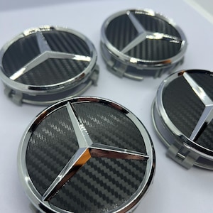 Set of 4, 75mm Wheel Center Caps Hubcaps Black Carbon for Mercedes Benz, Mercedes Wheel Caps