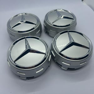 Mercedes Benz AMG Wheel Center Caps: Silver Emblem, 75mm (Set of 4), No Customs Fees (U.S.)